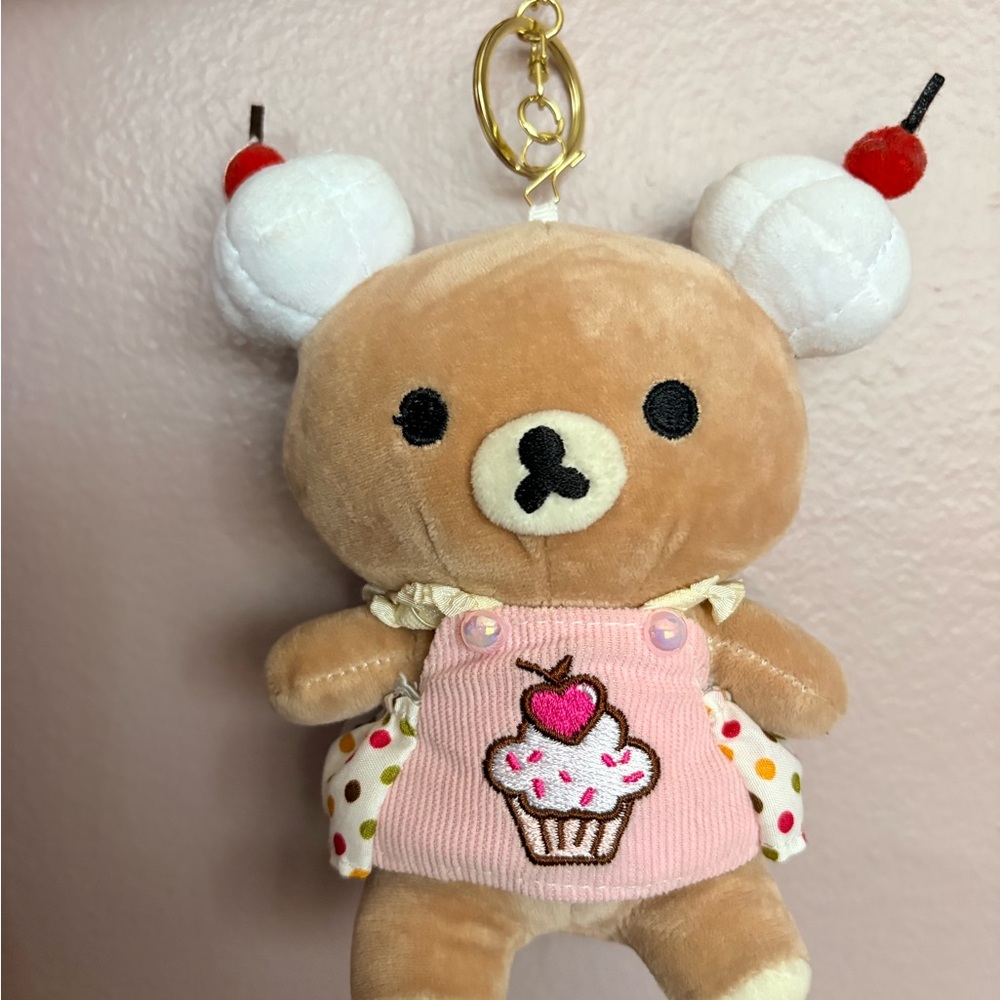 Rilakumma Plush Keychain with Pink Cupcake Dress